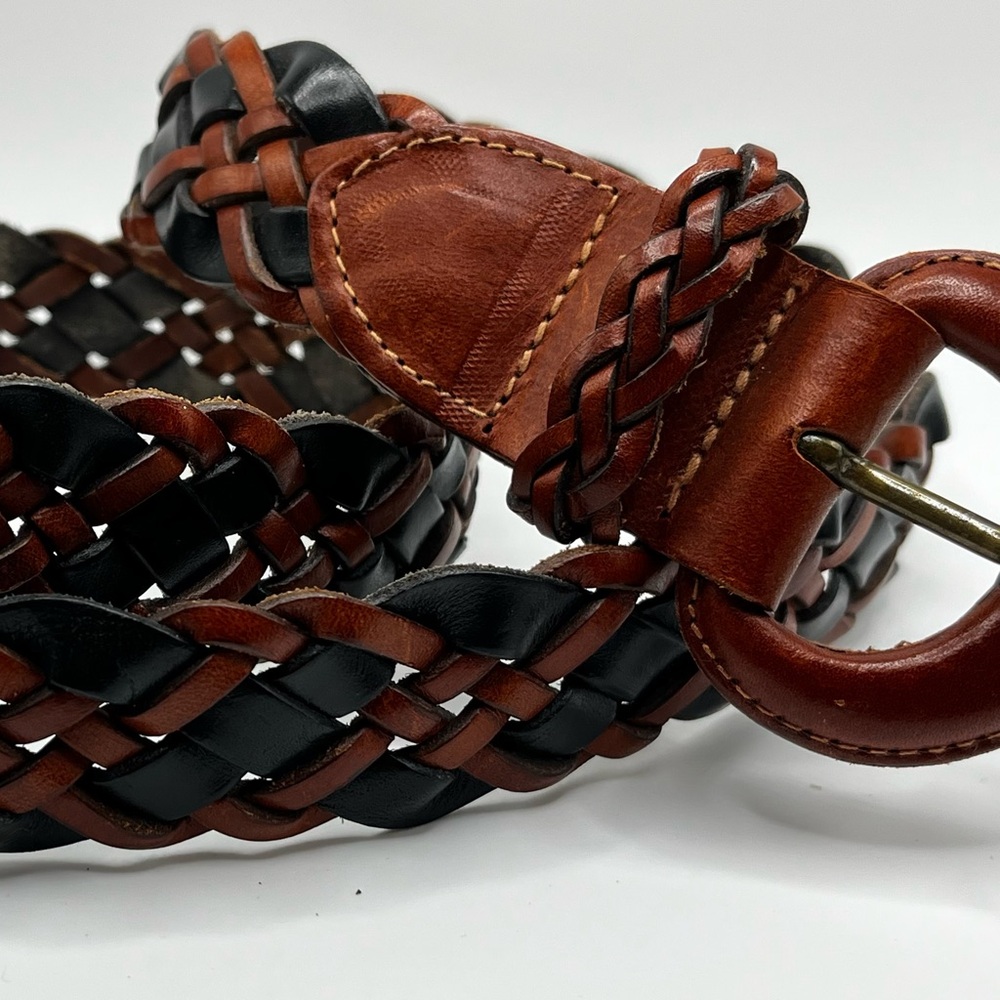 vintage G.H Bass & Co brown black L woven braided leather belt unisex Y2K #9